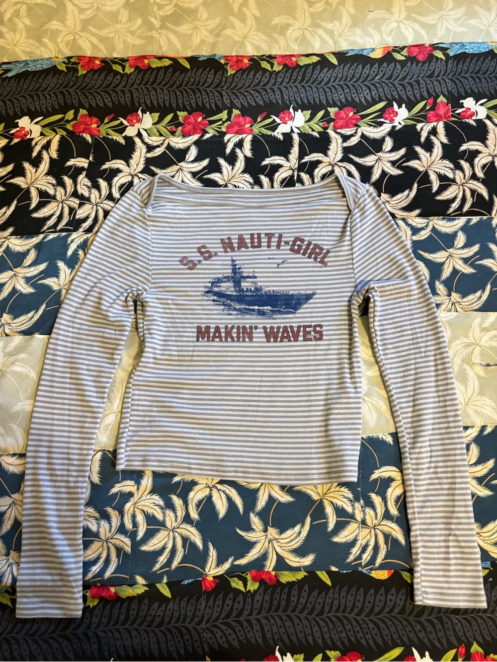 BDG Striped 'Makin' Waves' Long Sleeve Tee - Blue & White